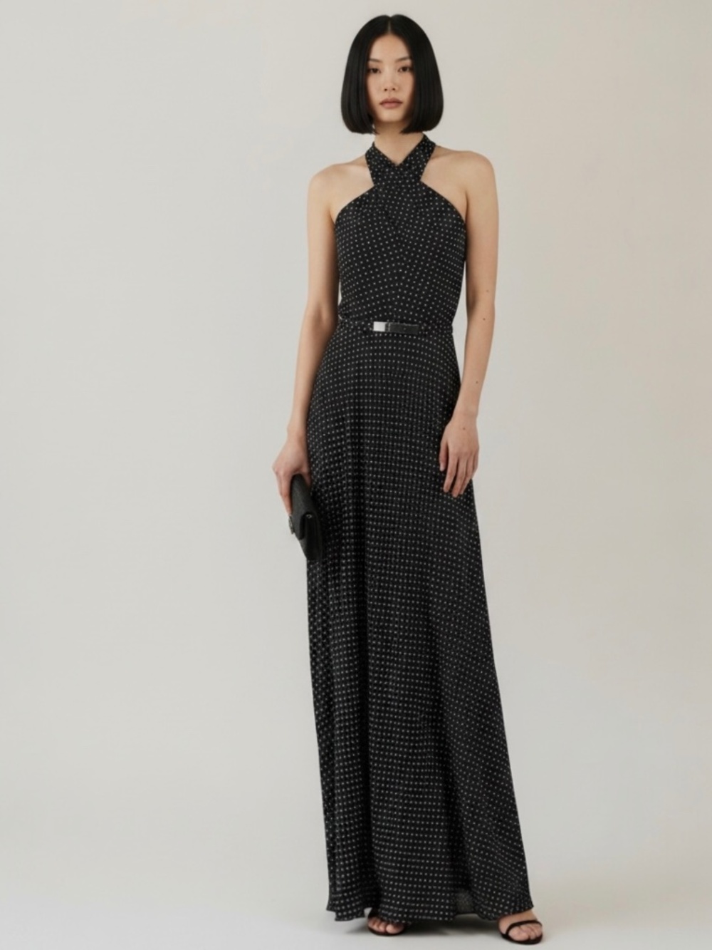 Ralph Lauren Black and White Polka Dot Halter Dress Size 10 - Picture 1 of 16